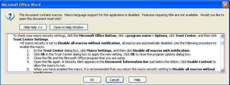 Bị lỗi macro security setting khi mở Word 2007