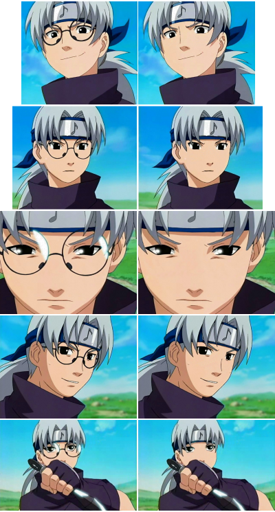 kabuto with and without his glasses he is kinda hot without them
