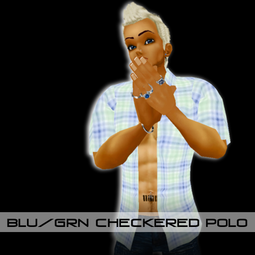 Blu/GRn Checkered Polo